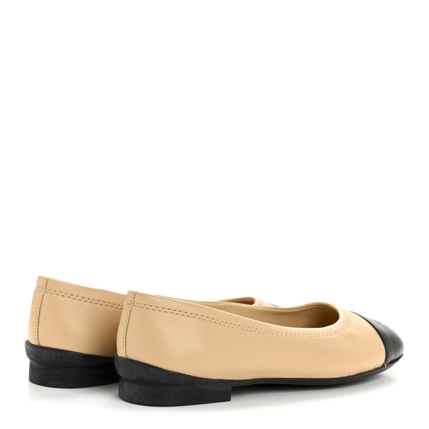 Chanel Lambskin Cap Toe CC Uniform Ballerina Flats 37.5 Beige Black 5 of 10