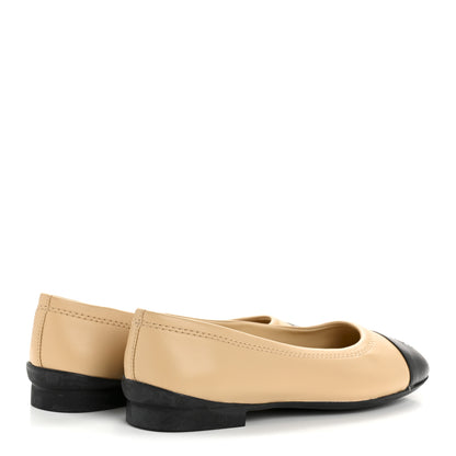 Chanel Lambskin Cap Toe CC Uniform Ballerina Flats 37.5 Beige Black 5 of 10