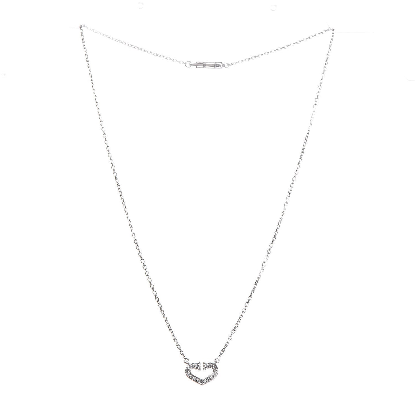 18K White Gold Diamond Small Hearts and Symbols Pendant Necklace