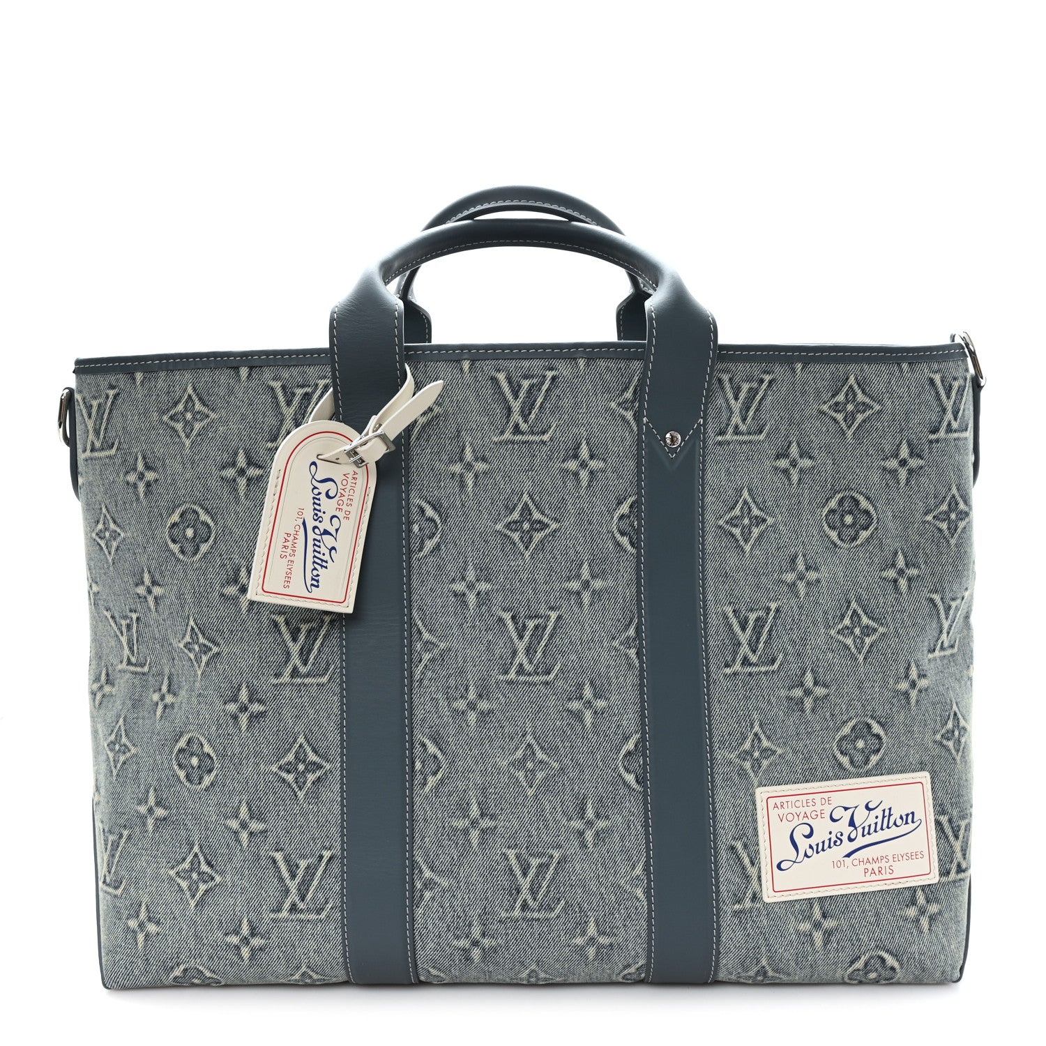Louis Vuitton Monogram Washed Denim Weekend Tote NM Blue 1 of 9