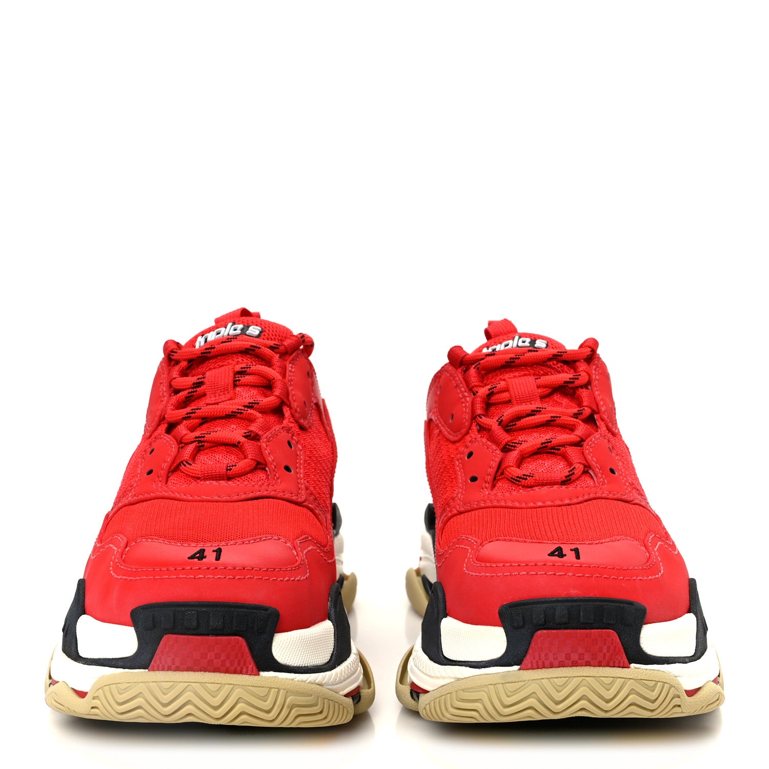 Balenciaga Washed Effect Fabric Mesh Mens Triple S Sneakers 41 Red Black 3 of 10