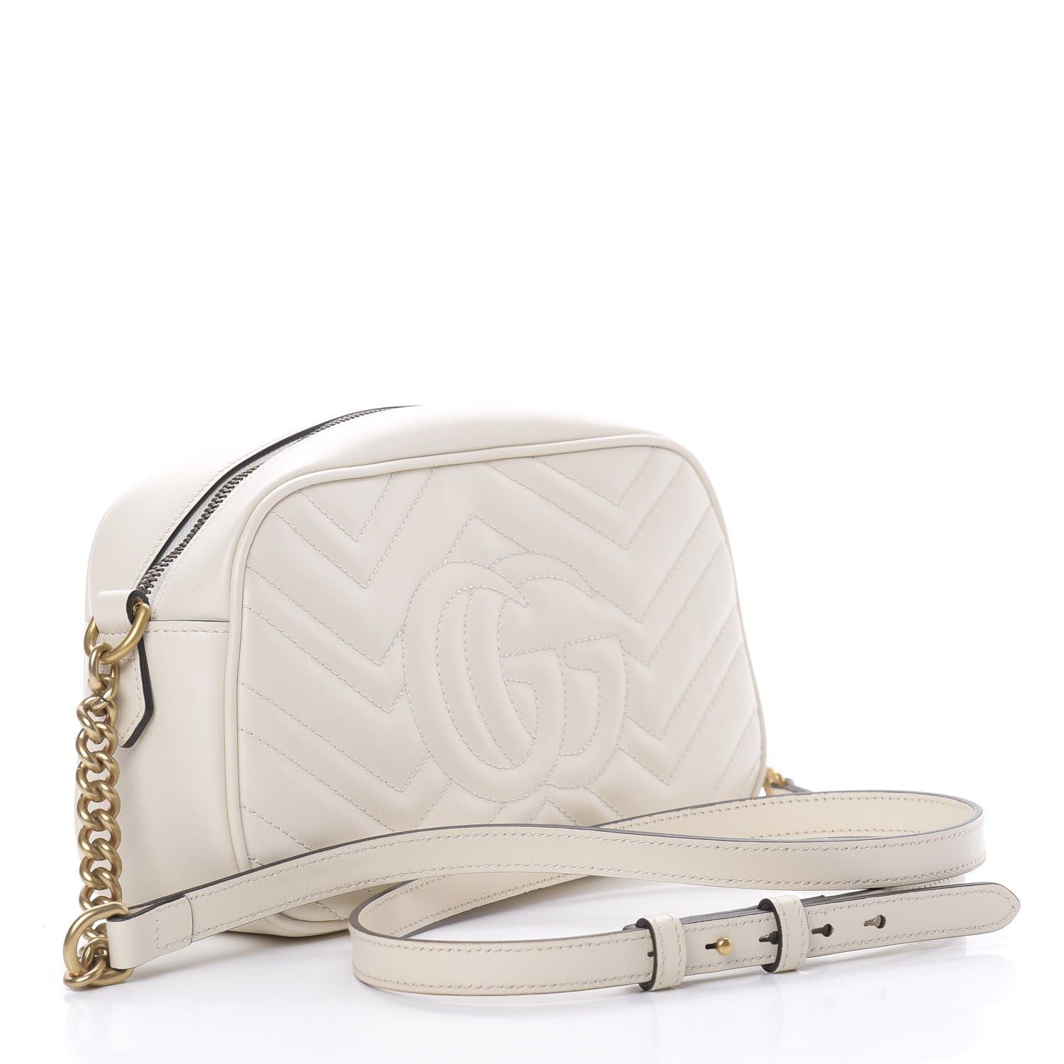 Gucci Calfskin Matelasse Small GG Marmont Chain Shoulder Bag White 3 of 12