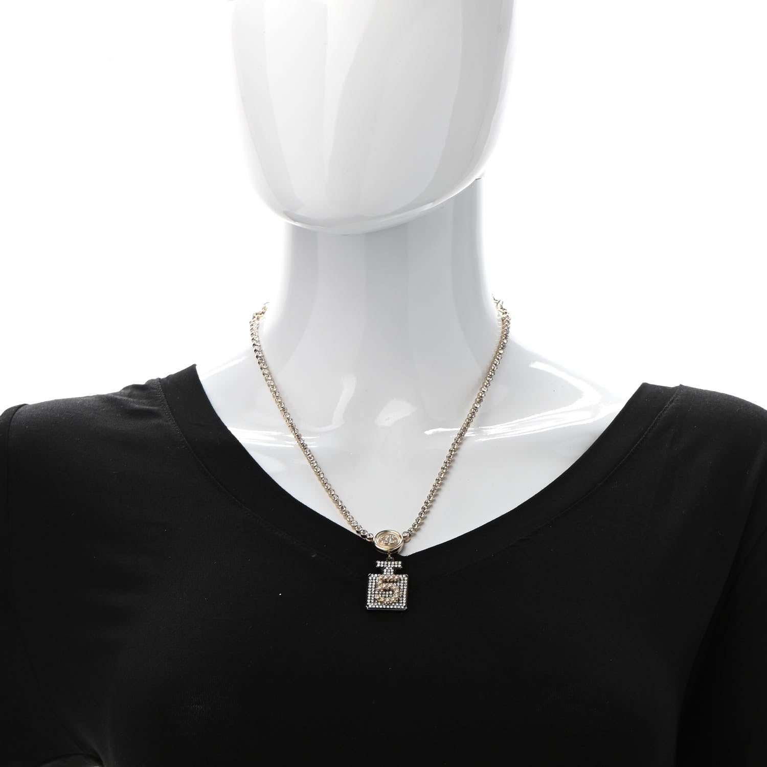 Chanel Crystal CC Perfume Bottle Necklace Gold 2 of 7