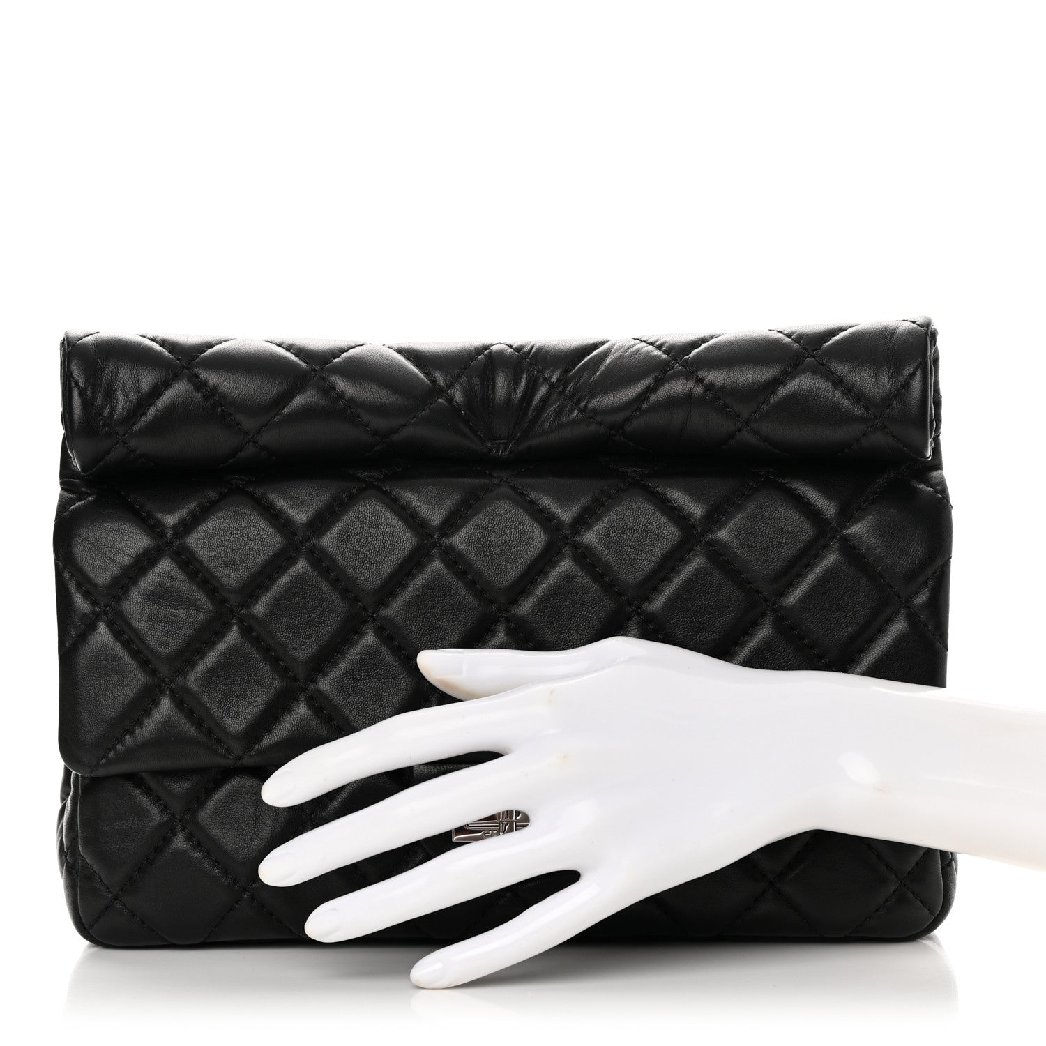 Chanel Lambskin Quilted Large Roll 2.55 Reissue Clutch Black 2 of 13