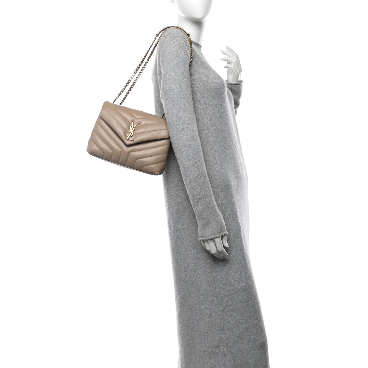 Calfskin Y Quilted Monogram Small Loulou Chain Satchel Dark Beige