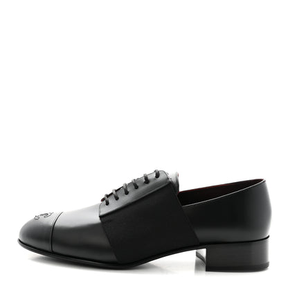 Chanel Calfskin Elastic Lace Up Cap Toe CC Loafers 40 Black 1 of 9