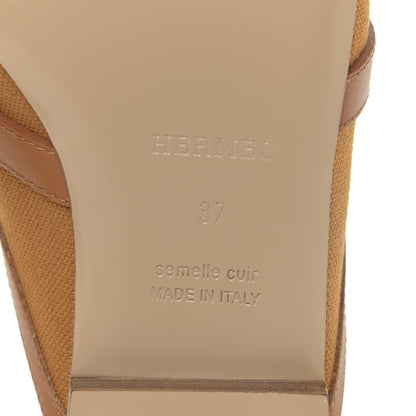Hermes Cotton Canvas Calfskin Oz Mules 37 Naturel Beige Dore 7 of 10