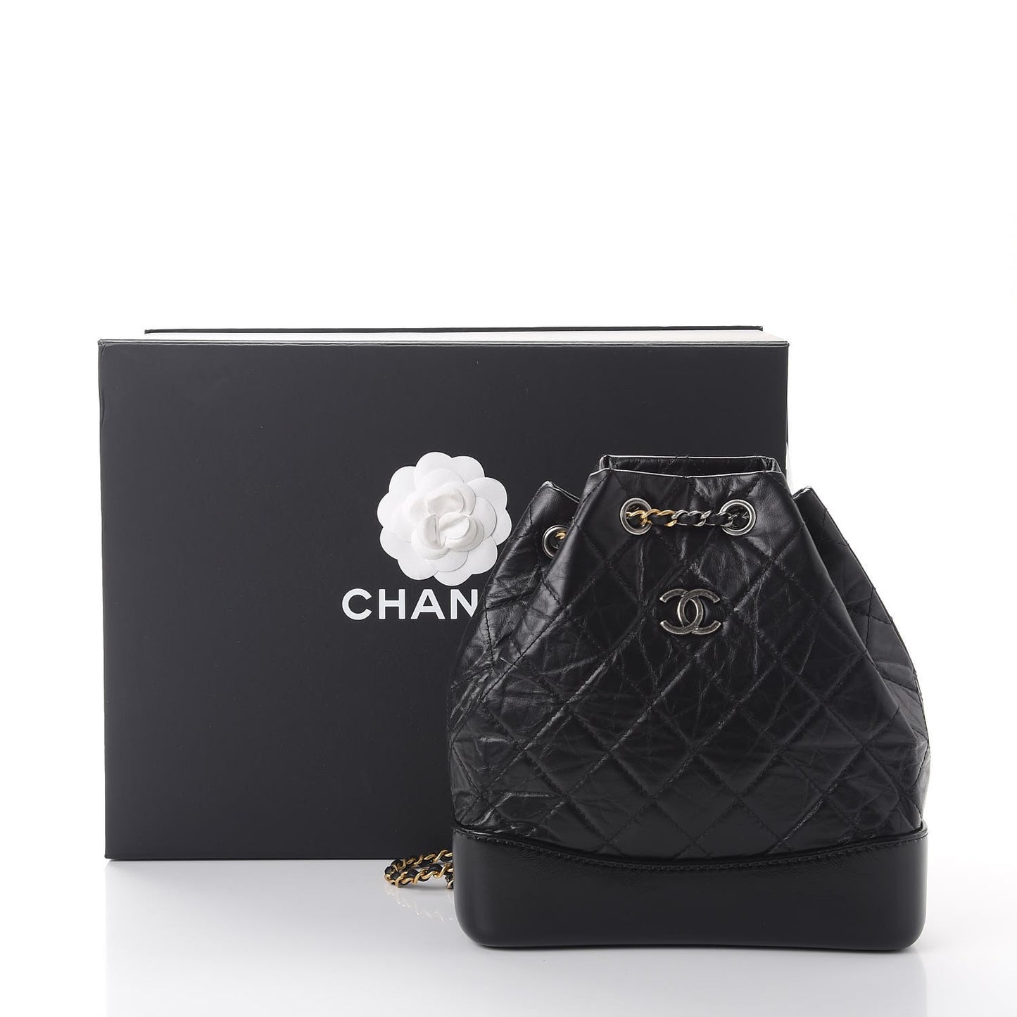 Aged Calfskin Quilted Gabrielle Backpack Black