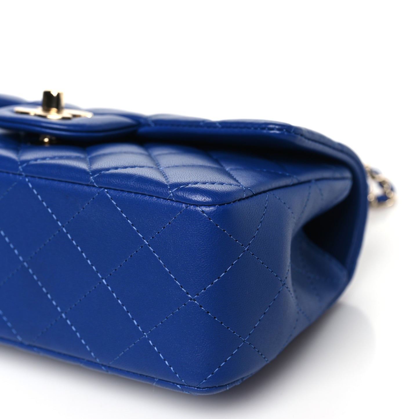 Lambskin Quilted Mini Top Handle Rectangular Flap Blue