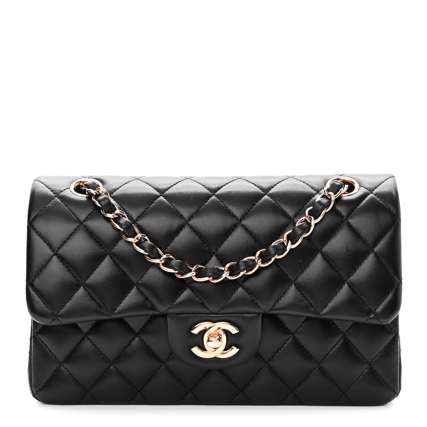 Lambskin Quilted Small Double Flap Black