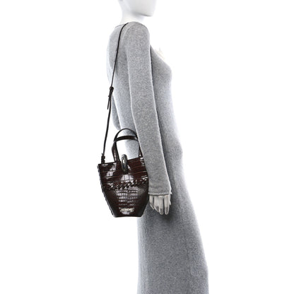 Jacquemus Calfskin Crocodile Embossed Le Petit Bambola Midnight Brown 2 of 9
