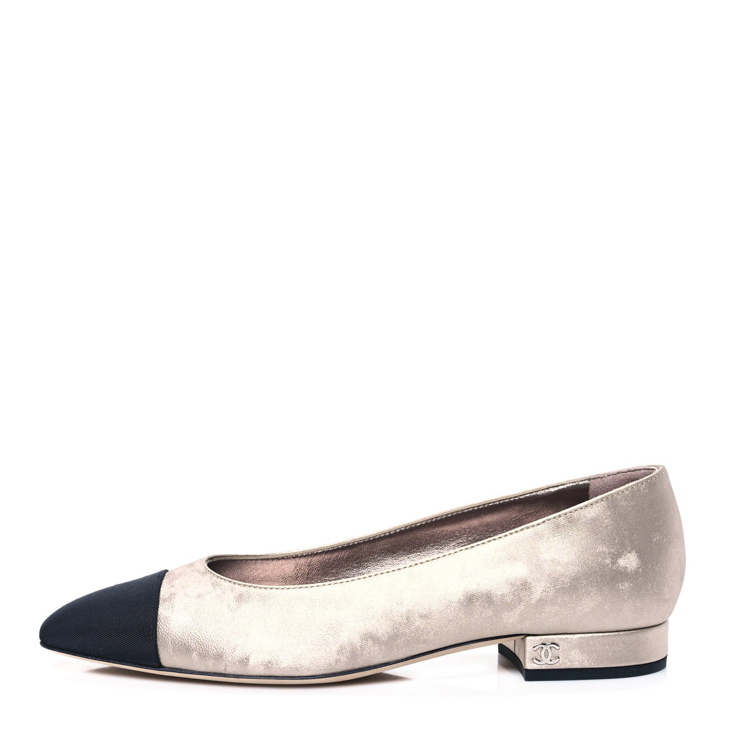 Laminated Lambskin Grosgrain Cap Toe CC Ballerina Flats 36 Copper Black