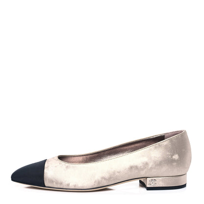 Chanel Laminated Lambskin Grosgrain Cap Toe CC Ballerina Flats 36 Copper Black 1 of 9