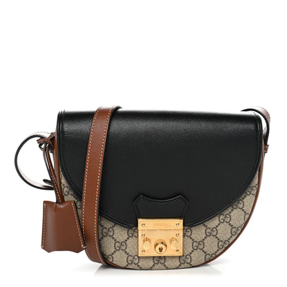 Gucci GG Supreme Monogram Calfskin Small Padlock Messenger Shoulder Bag Beige Black Cuir 1 of 10