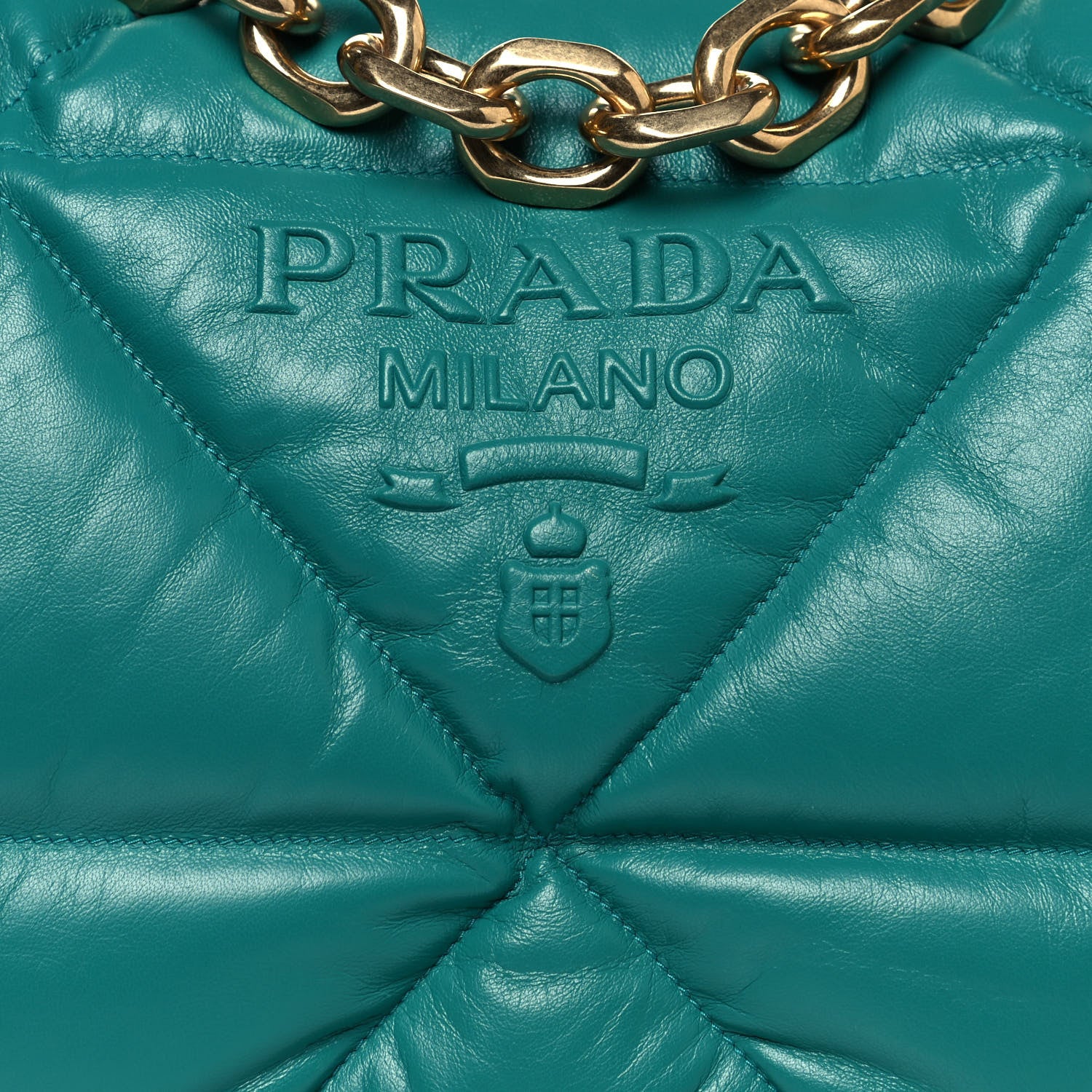Prada Nappa Soft Padded Logo Embossed Triangle Quilted Shoulder Bag Pavone 6 of 10