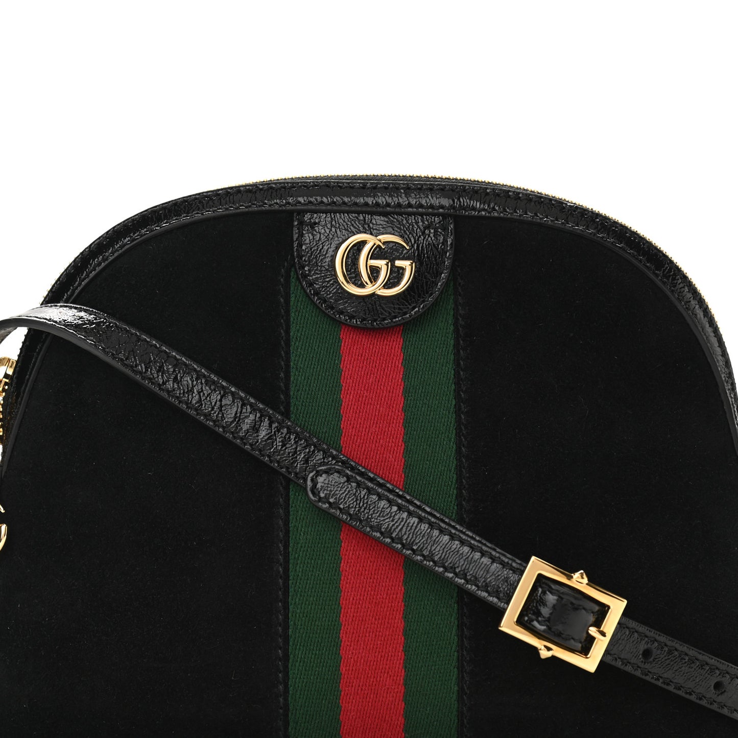 Suede Patent Web GG Small Ophidia Dome Shoulder Bag Black