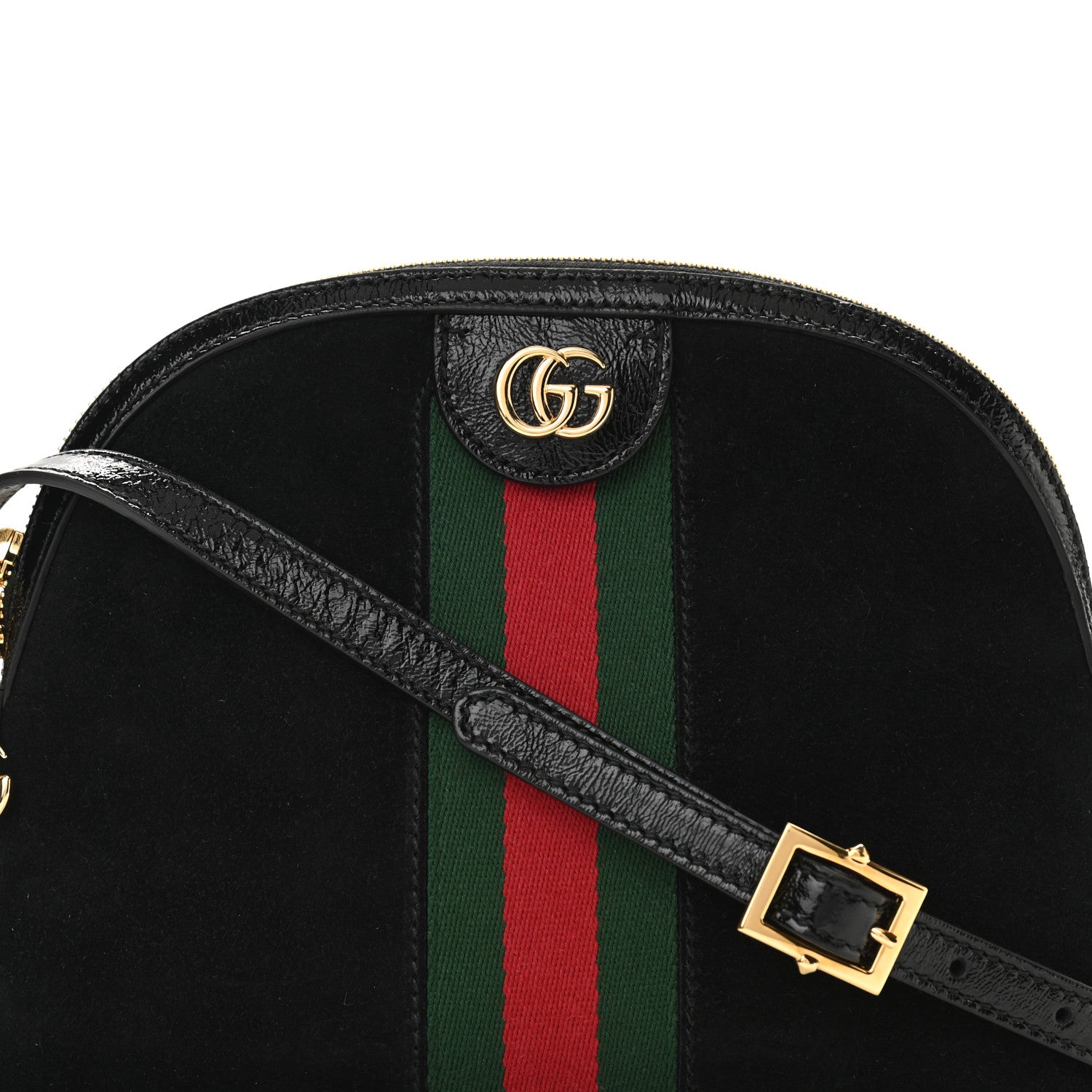 Gucci Suede Patent Web GG Small Ophidia Dome Shoulder Bag Black 8 of 10
