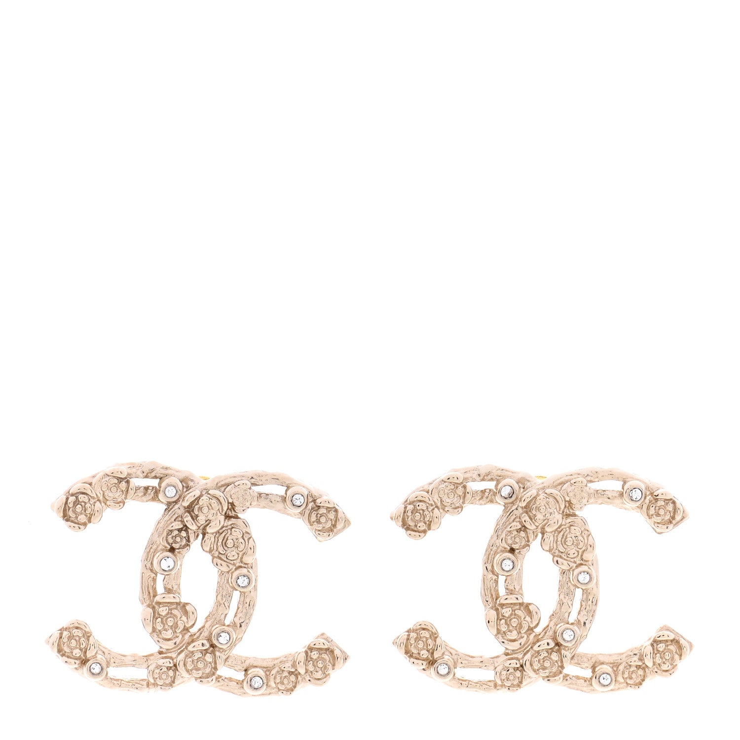 Chanel Crystal CC Camellia Earrings Gold 1 of 5
