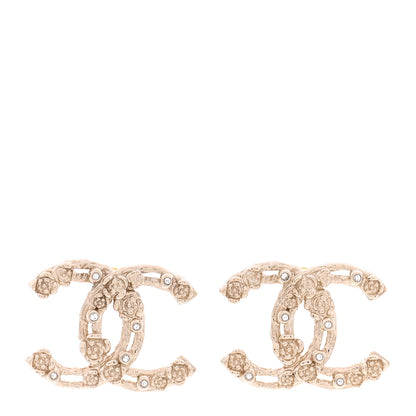 Chanel Crystal CC Camellia Earrings Gold 1 of 5
