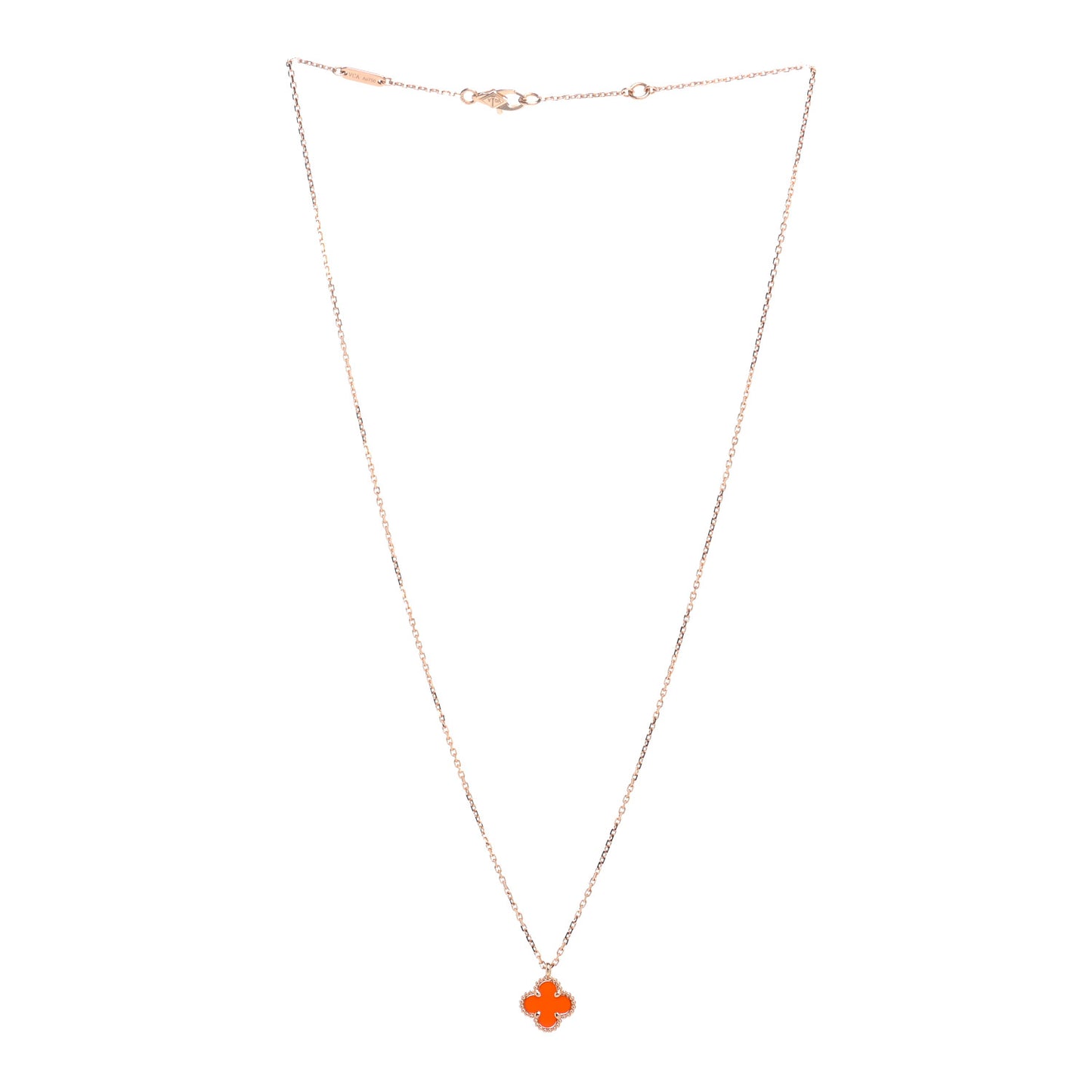 18K Rose Gold Carnelian Sweet Alhambra Pendant Necklace