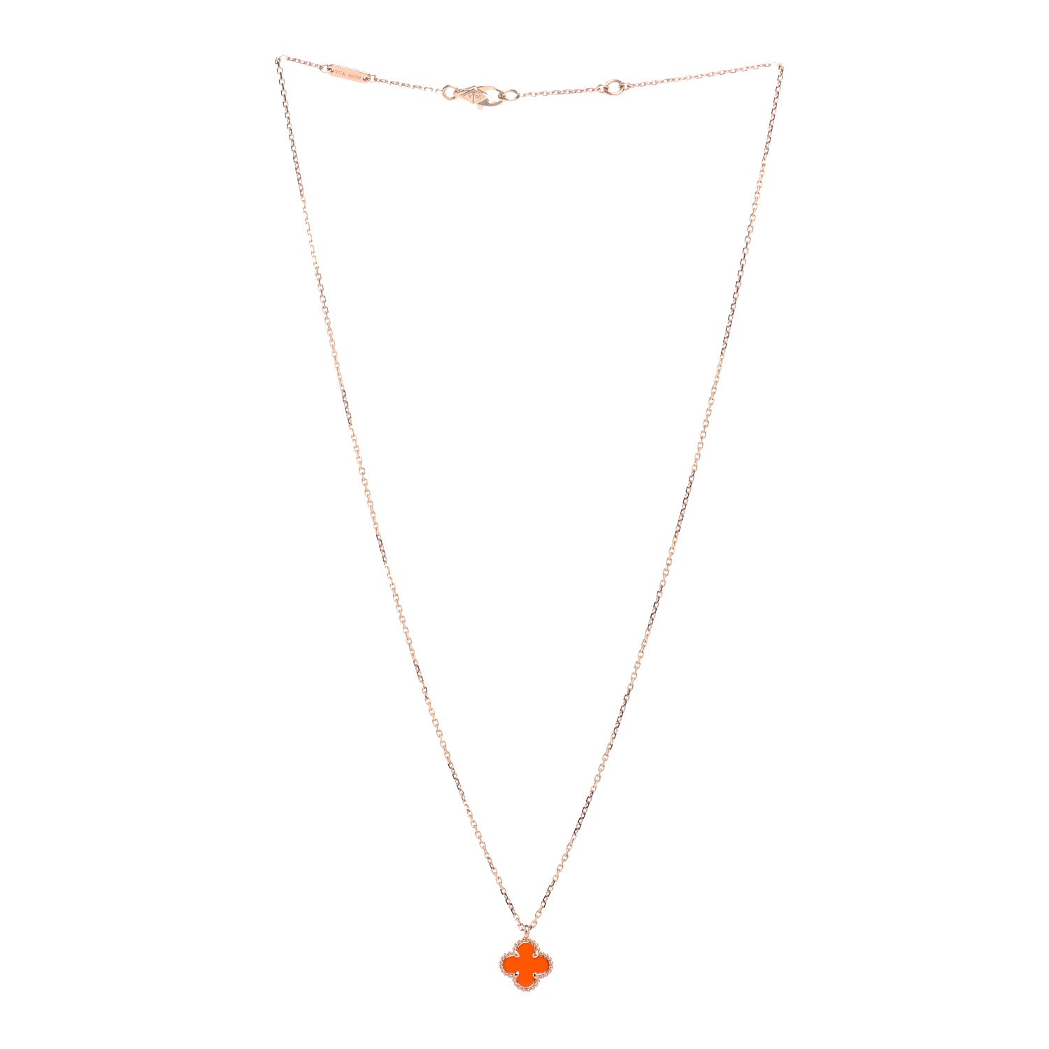Van Cleef & Arpels 18K Rose Gold Carnelian Sweet Alhambra Pendant Necklace 3 of 6
