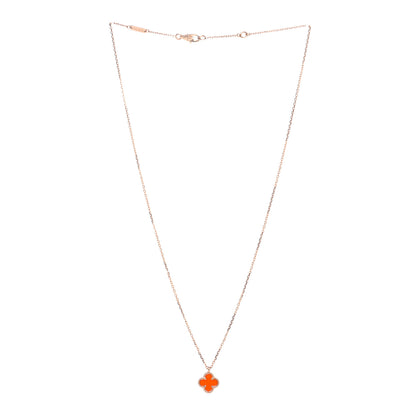 Van Cleef & Arpels 18K Rose Gold Carnelian Sweet Alhambra Pendant Necklace 3 of 6
