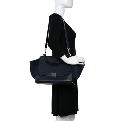 Celine Drummed Calfskin Suede Medium Trapeze Navy Blue 2 of 12