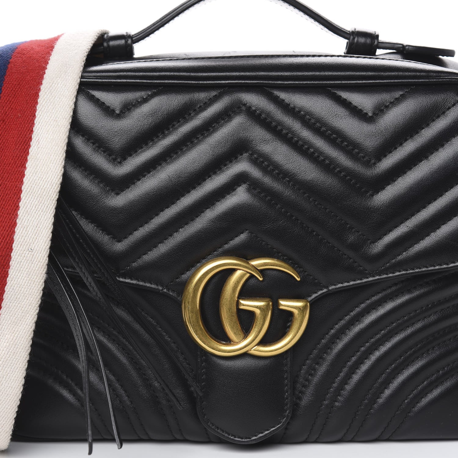Gucci Calfskin Matelasse Sylvie Web Small GG Marmont Top Handle Shoulder Bag Black 21 of 22
