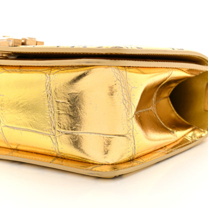 Chanel Metallic Calfskin Crocodile Embossed Graffiti Medium Cocodile Boy Flap Gold 10 of 11