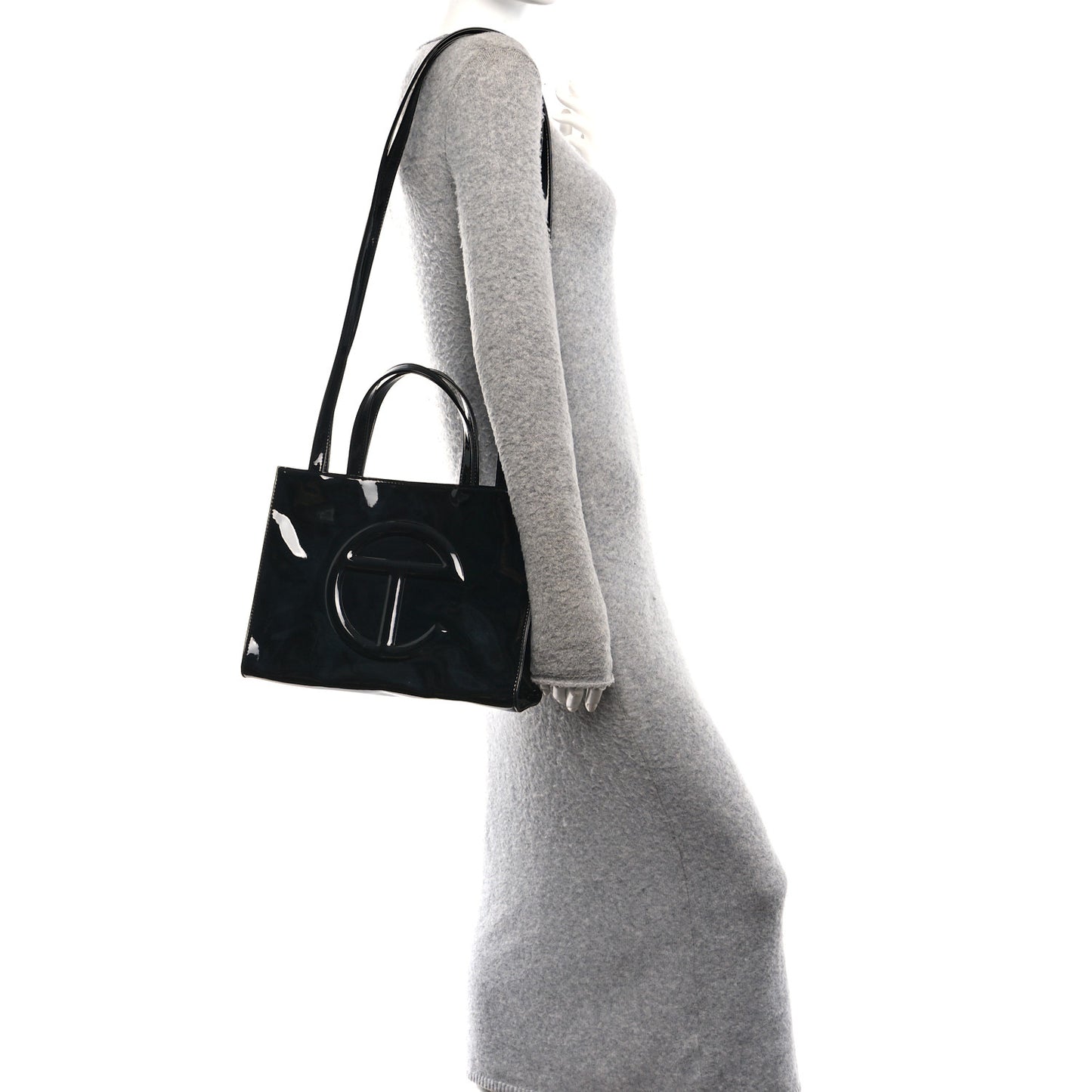 Patent Vegan Leather Shmedium Shopping Bag Black
