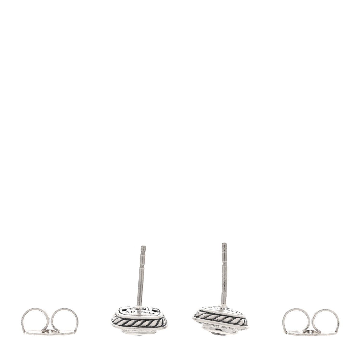 David Yurman Sterling Silver Pave Diamond Garnet 5mm Petite Albion Earrings 3 of 6