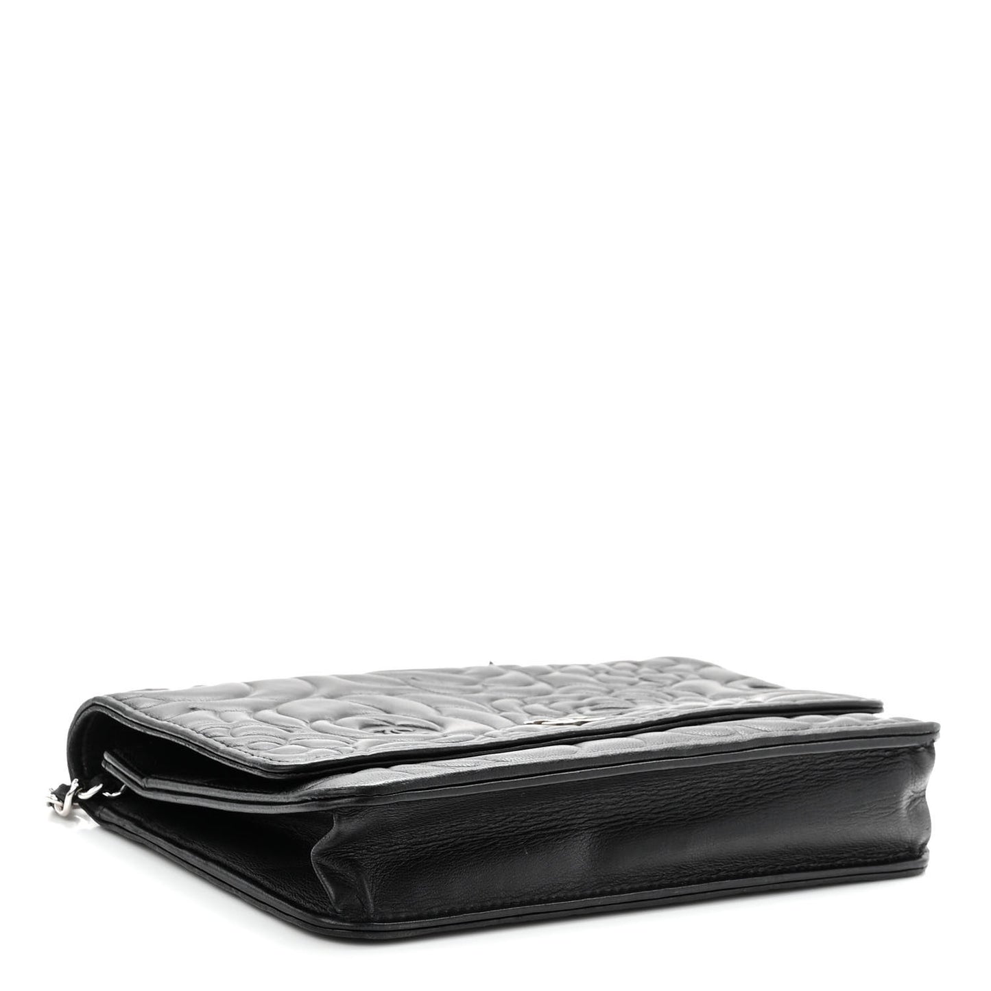 Lambskin Camellia Embossed Wallet on Chain WOC Black