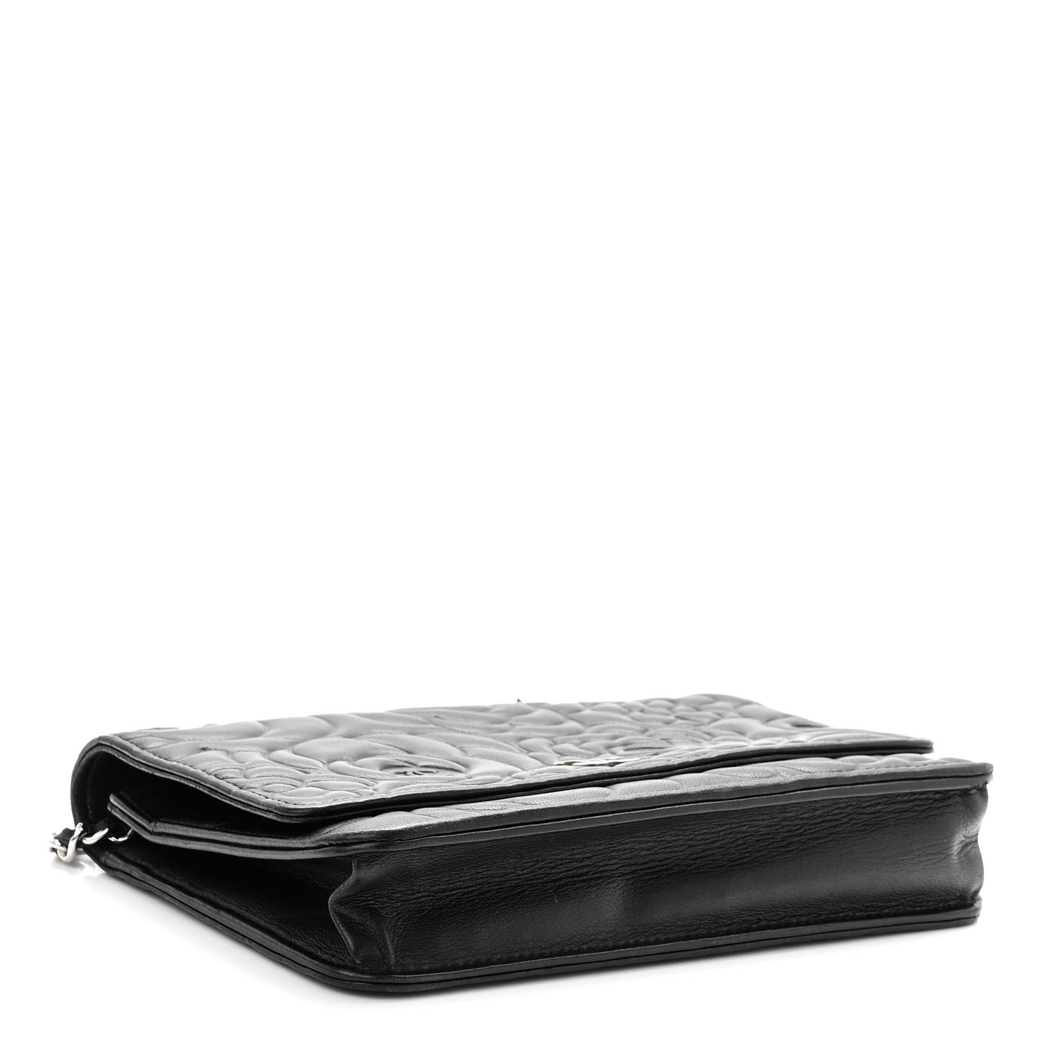 Chanel Lambskin Camellia Embossed Wallet on Chain WOC Black 4 of 12