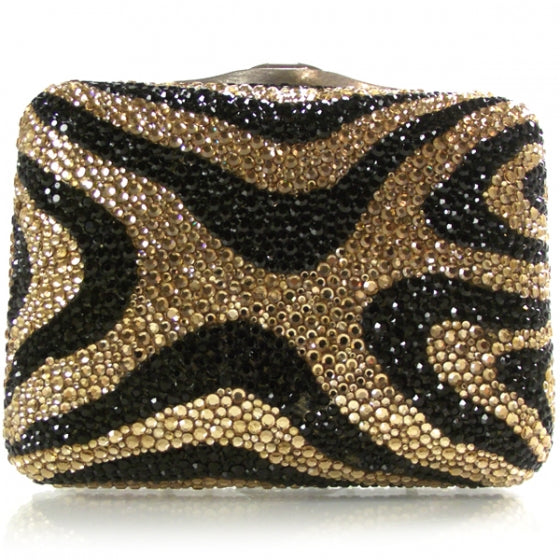 Judith Leiber Swarovski Crystal Minaudiere Clutch Black and Gold 1 of 7