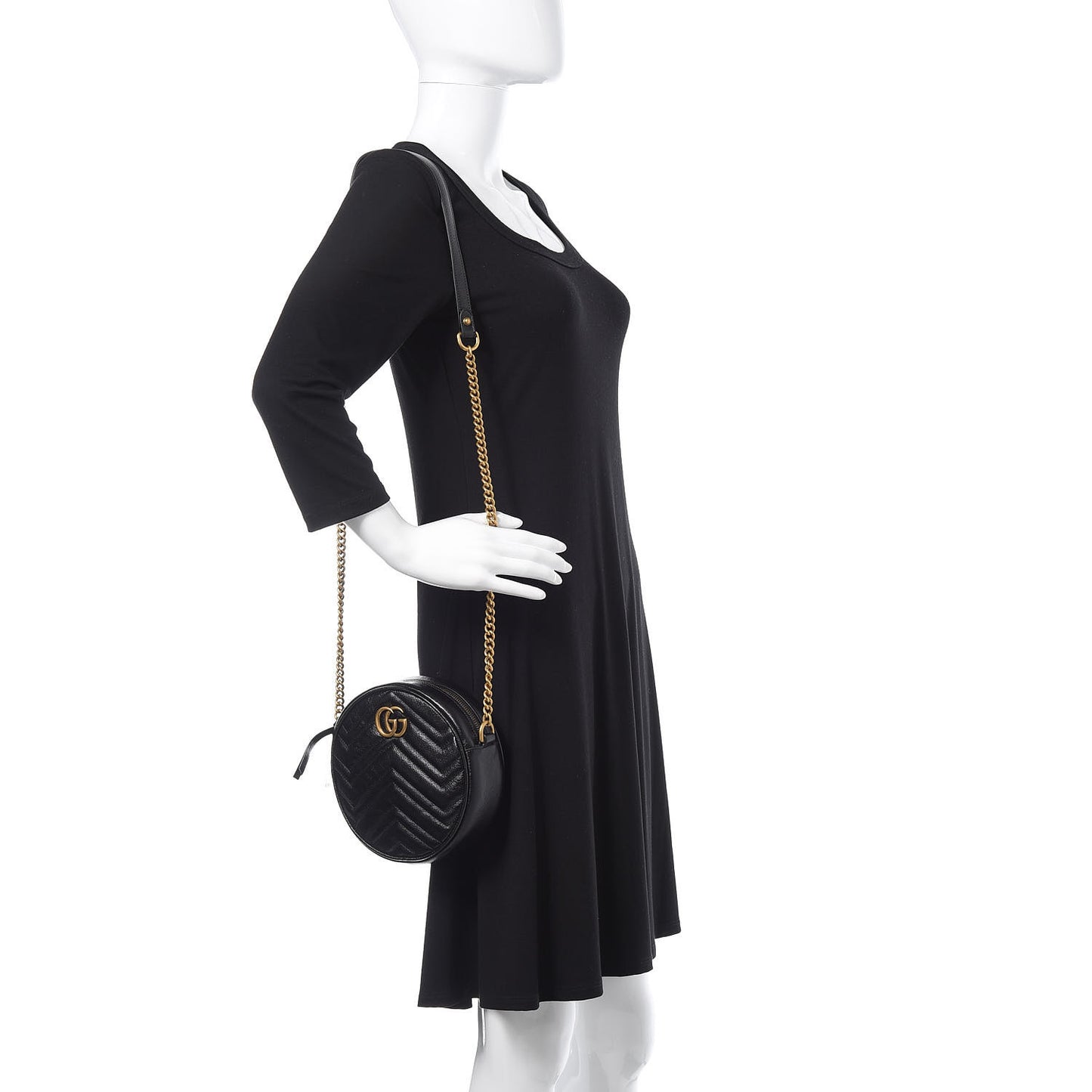 Azalea Calfskin Matelasse Heart Mini GG Marmont Round Shoulder Bag Black