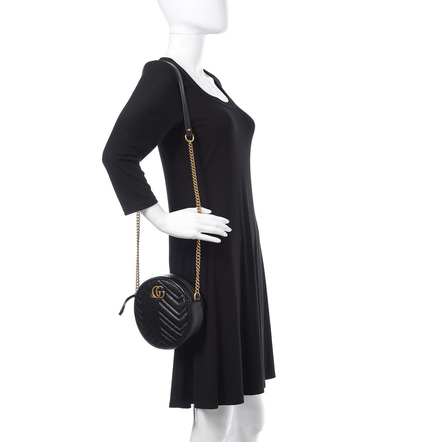Gucci Azalea Calfskin Matelasse Heart Mini GG Marmont Round Shoulder Bag Black 2 of 9