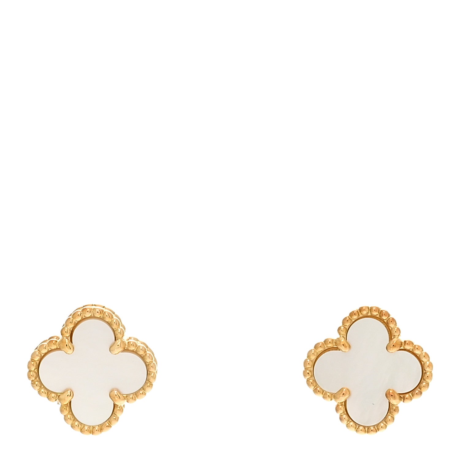 Van Cleef & Arpels 18K Yellow Gold Mother of Pearl Sweet Alhambra Earrings 1 of 4