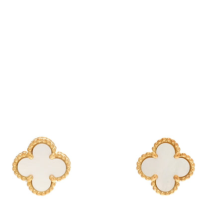Van Cleef & Arpels 18K Yellow Gold Mother of Pearl Sweet Alhambra Earrings 1 of 4