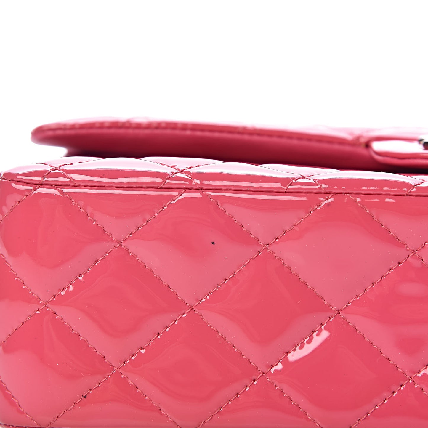 Patent Quilted Medium Double Flap Fuchsia