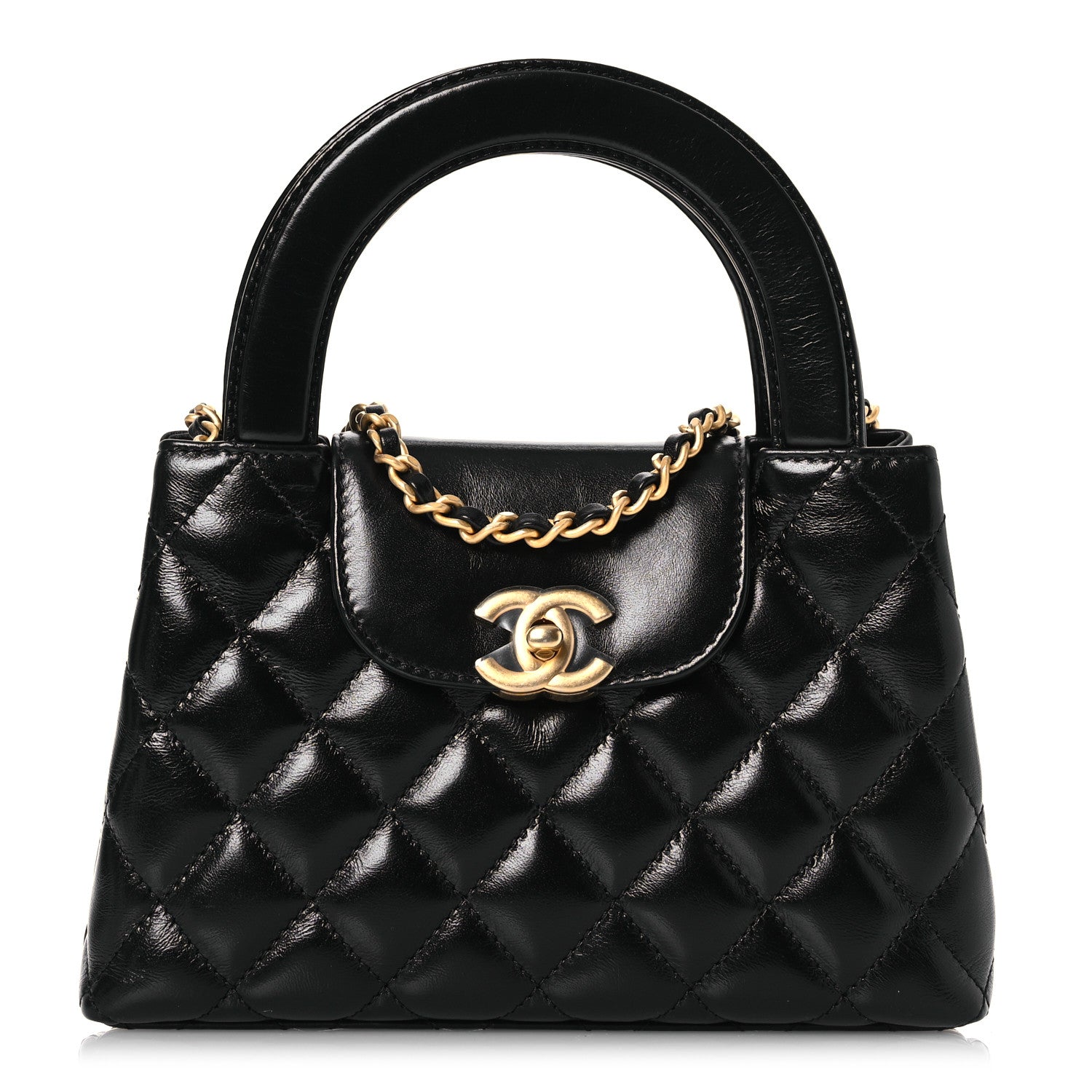 Chanel Shiny Aged Calfskin Quilted Nano Kelly Shopper Black 1 of 12