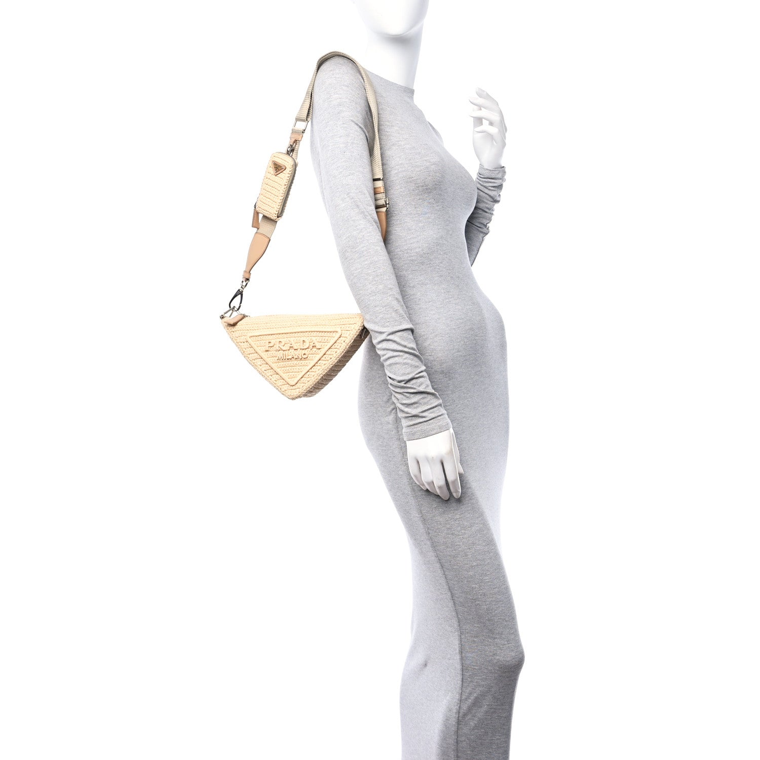 Prada Yarn Raffia Effect Crochet Triangle Shoulder Bag Naturale 3 of 8