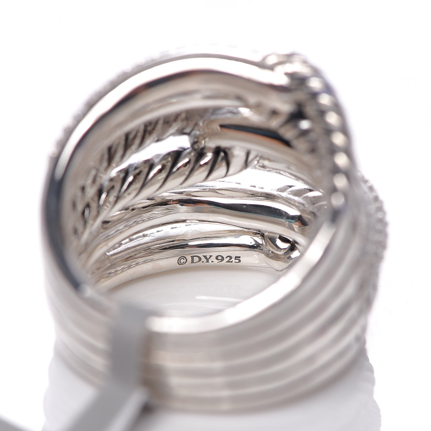 David Yurman Sterling Silver Diamond 19mm Labyrinth Triple Loop Ring 52 6 4 of 4