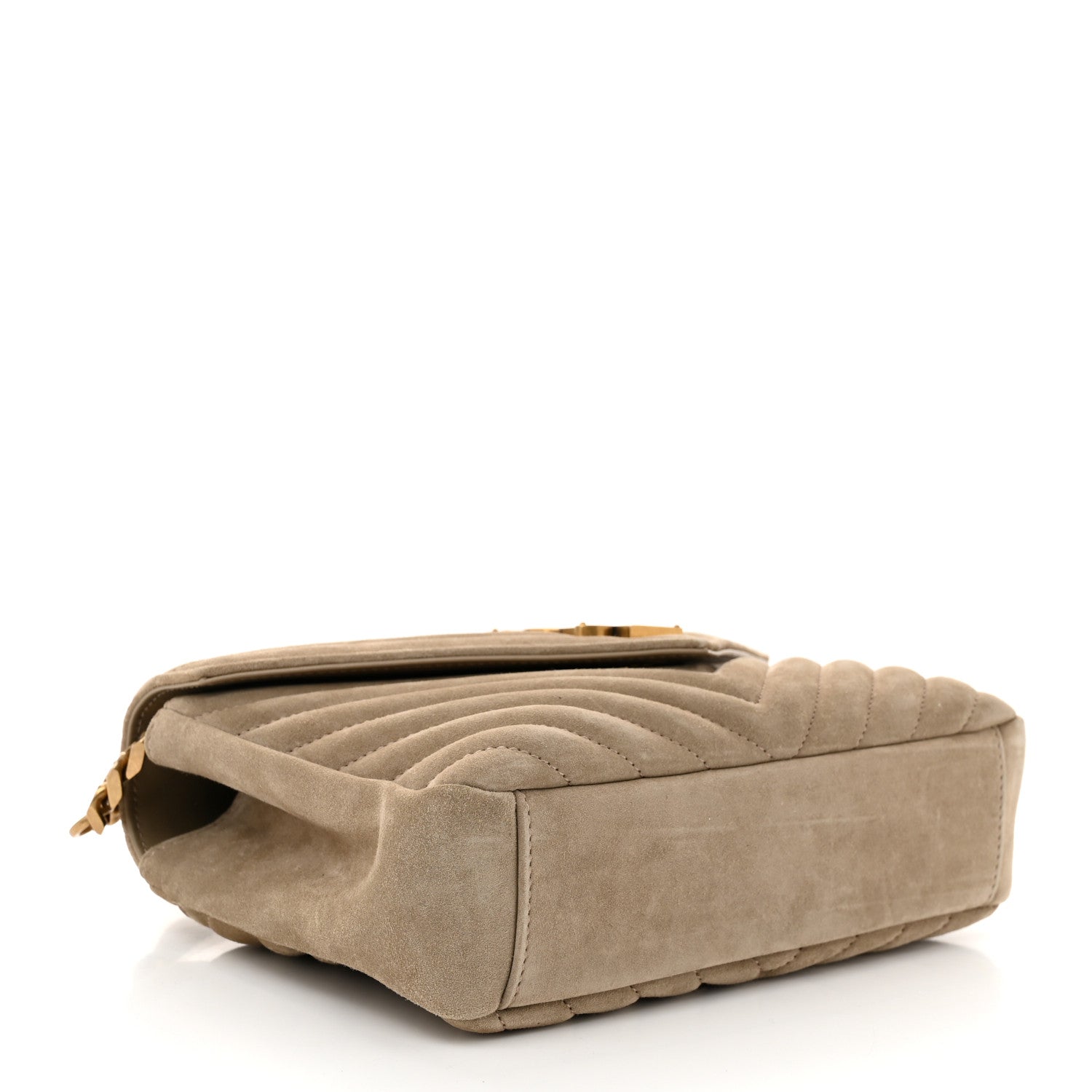 Saint Laurent Suede Matelasse Chevron Monogram Medium College Bag Matte Gold 4 of 10