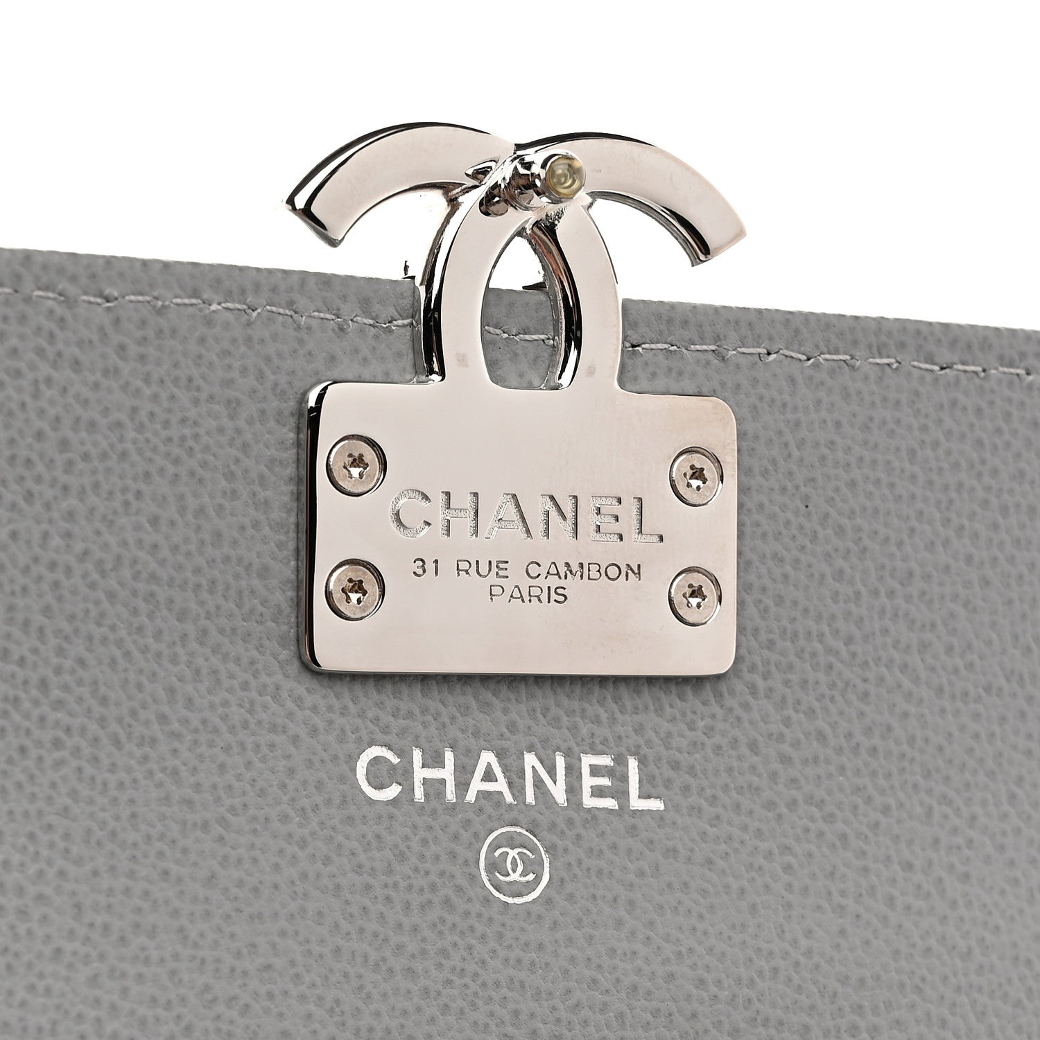 Chanel Grained Calfskin Quilted CC Box Flap Wallet Grey 6 of 9