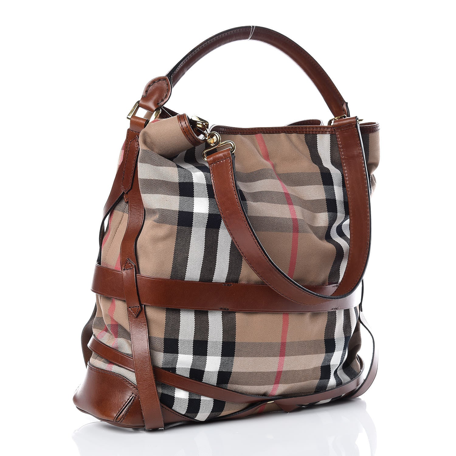 Burberry House Check Bridle Calfskin Medium Gosford Hobo Dark Tan 4 of 14