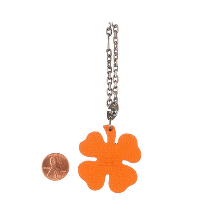 Hermes Chevre Mysore Lucky Clover Key Chain Bag Charm Vert Anis Orange 2 of 3