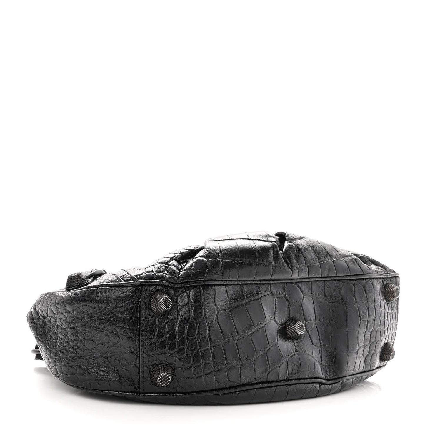 Extra Supple Calfskin Crocodile Embossed Monochrome Small Le Cagole Shoulder Bag Black