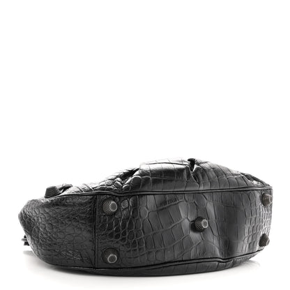 Balenciaga Extra Supple Calfskin Crocodile Embossed Monochrome Small Le Cagole Shoulder Bag Black 4 of 10