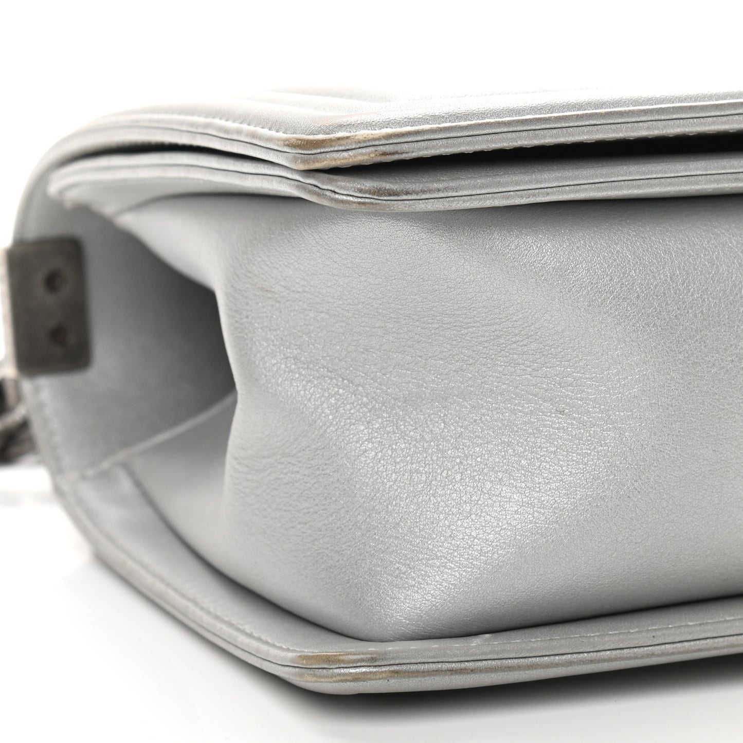 Metallic Calfskin Quilted Medium Boy Flap Silver