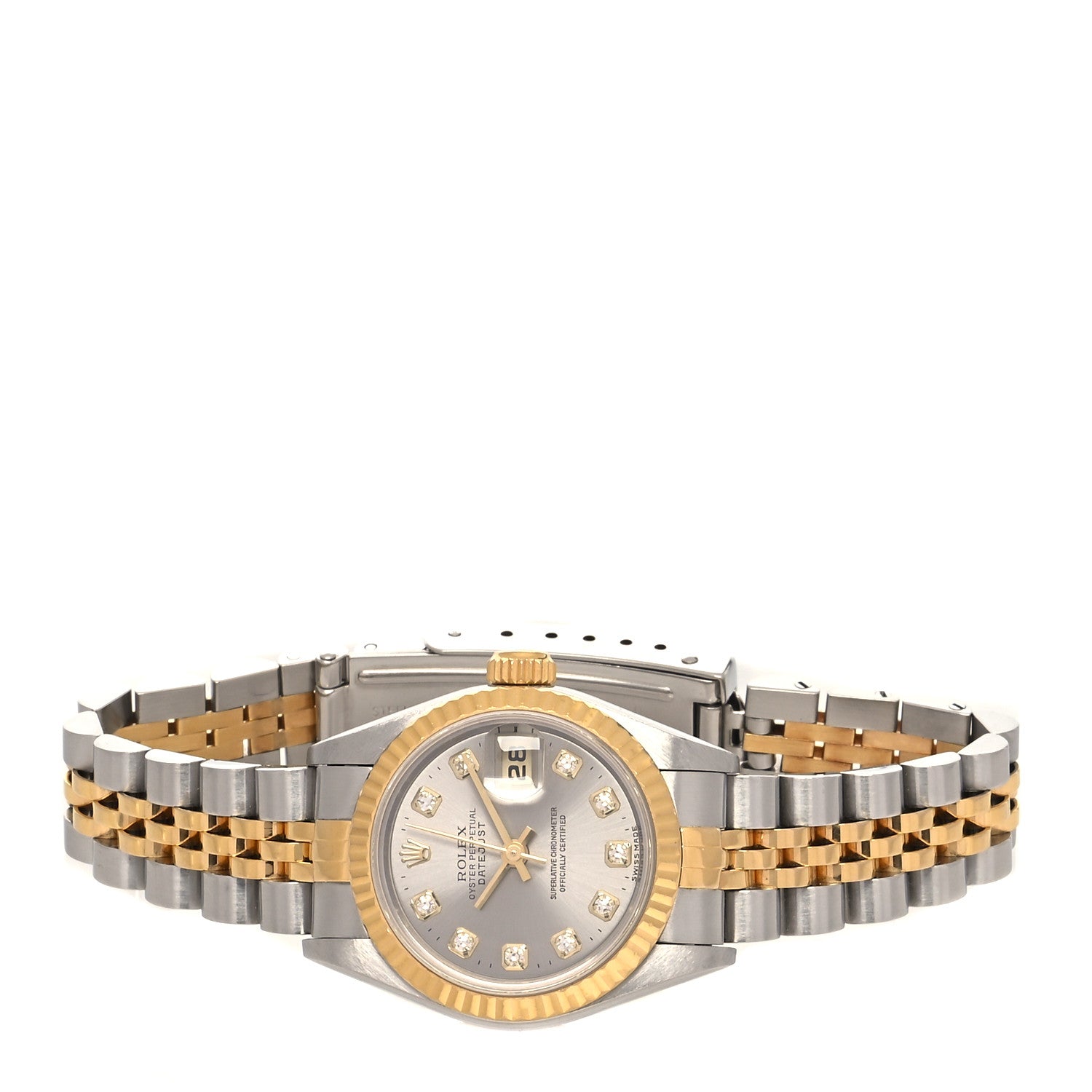 Rolex Stainless Steel 18K Yellow Gold Diamond 26mm Oyster Perpetual Datejust Watch Silver 69173 2 of 4